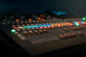 close up photo of copper audio mixer