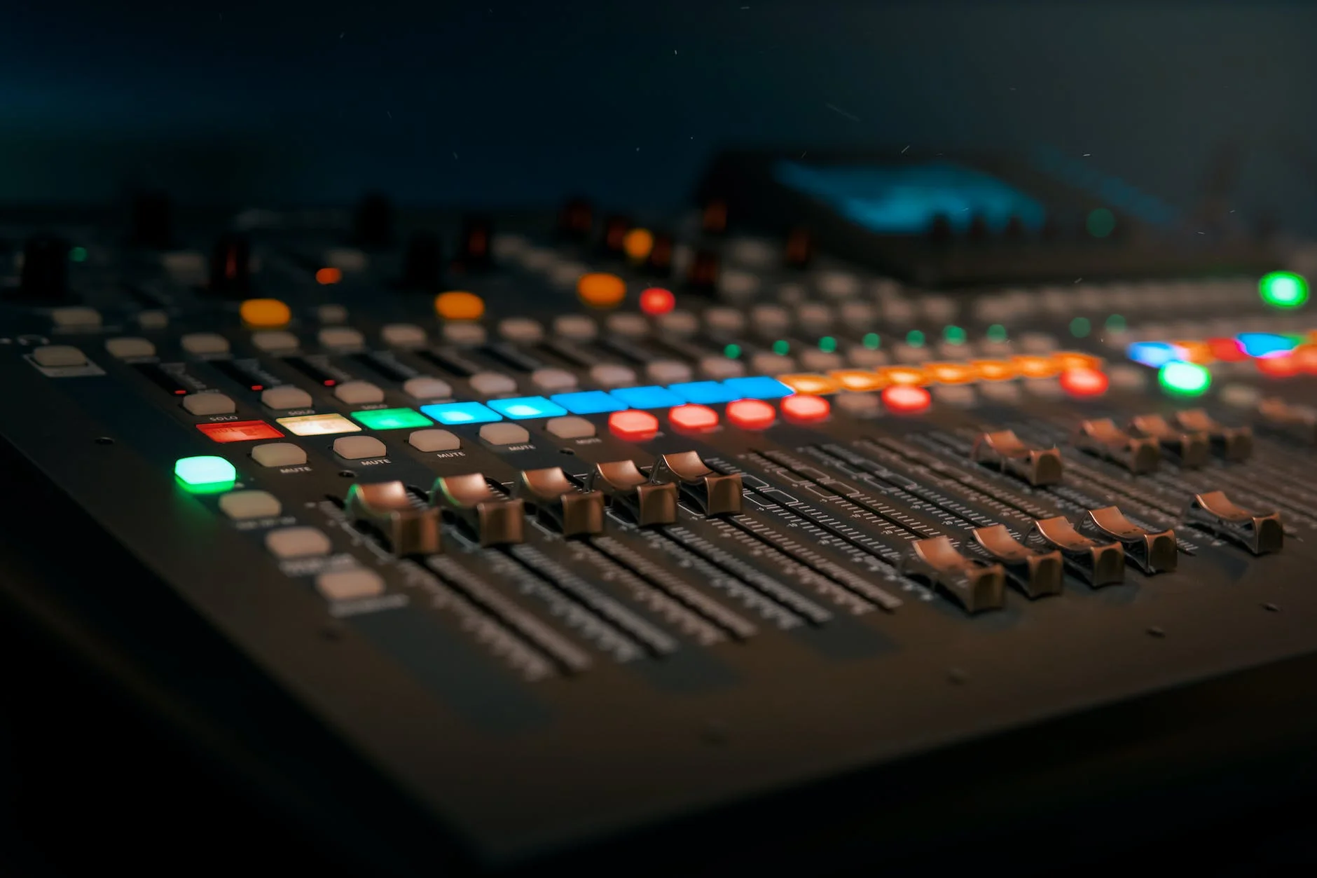 close up photo of copper audio mixer