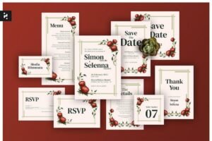 Guarde la fecha y el conjunto de invitaciones de boda.